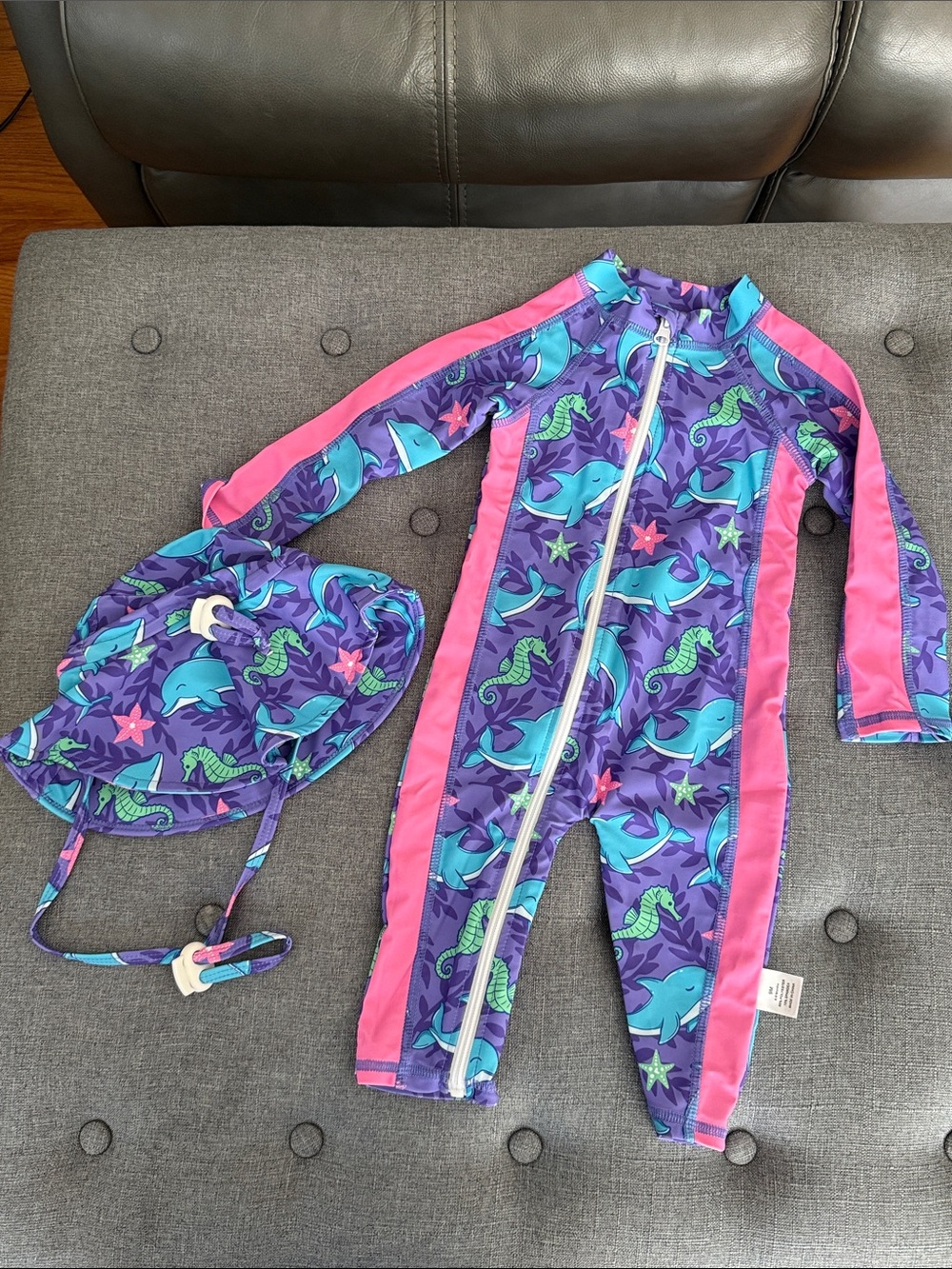Kids Purple & Pink Sea Animal Rashguard Swimsuit with Hood